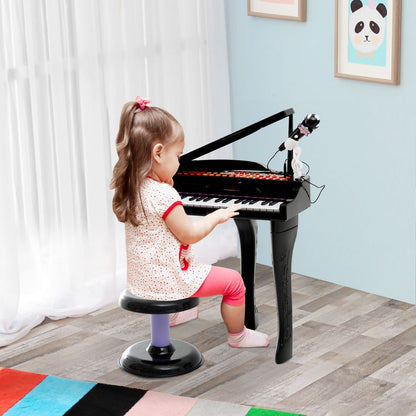 37 Key Musical Mini Piano Electrionic Keyboard Microphone Stool Black