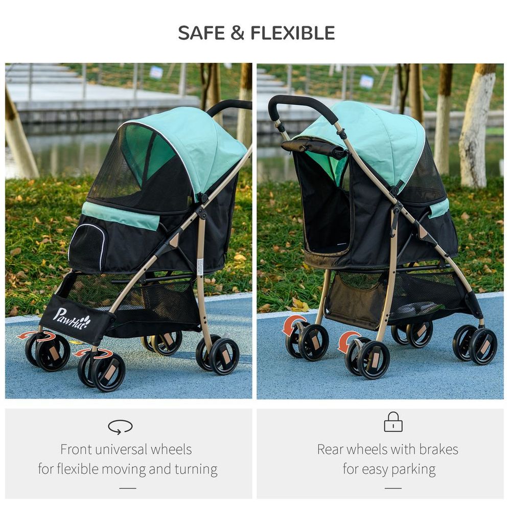 PawHut Pet Stroller for XS and S Dogs with Rain Cover - Green