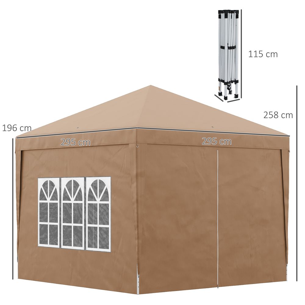 Outsunny 3x3 m Pop Up Gazebo Party Tent Canopy Marquee with Storage Bag Coffee