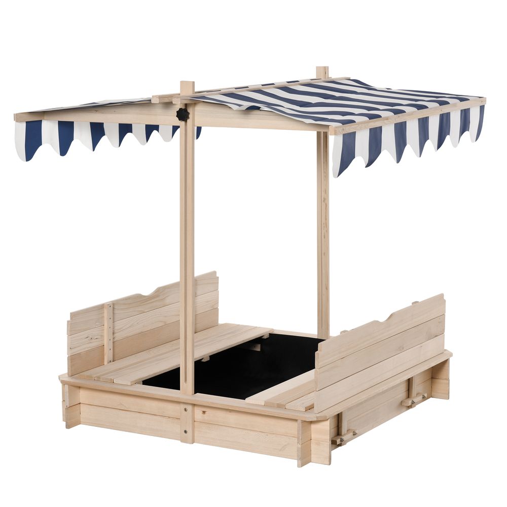 Kids Square Wooden Sandpit Children Cabana Sandbox Outdoor Playset