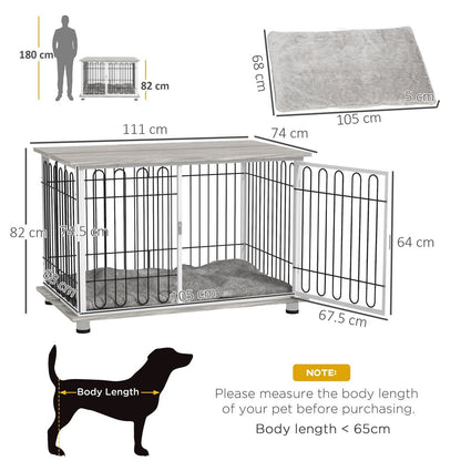 PawHut Dog Crate Furniture End Table with Soft Washable Cushion, Lockable Door