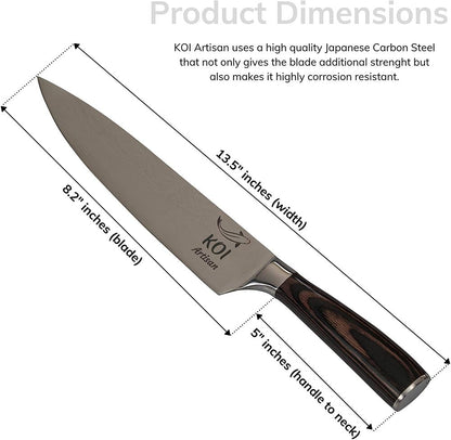 KOI ARTISAN Professional Chef Knifes - 8 Inch Razor Sharp Blade