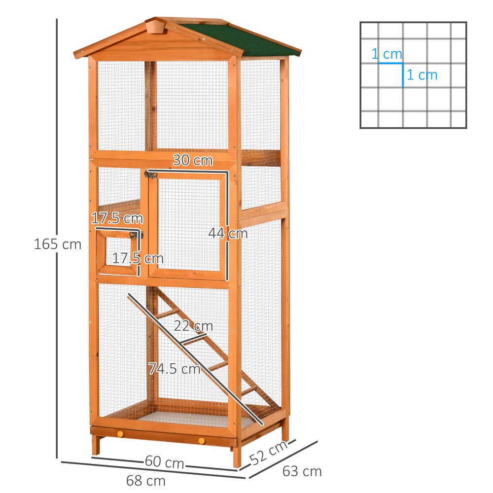 Wooden Bird Cage Outdoor Aviary for Finches w/ Removable Tray - Orange Pawhut