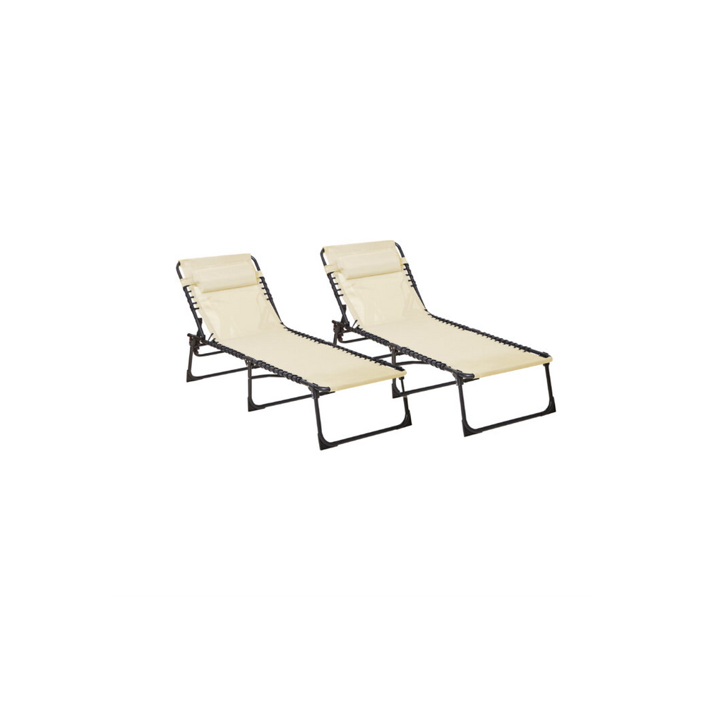 Neo Pair of Cream Outdoor Garden Folding Sun Loungers