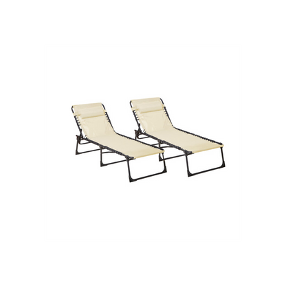 Neo Pair of Cream Outdoor Garden Folding Sun Loungers