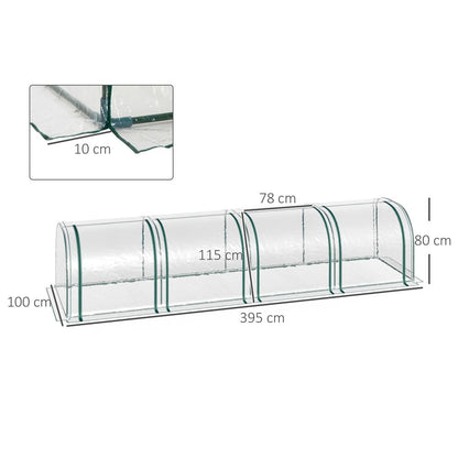 Tunnel Greenhouse Steel Frame with Zipper Doors, Clear