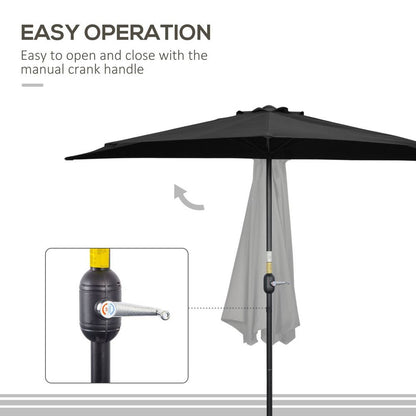 Outsunny 3 (m) Metal Frame Garden Furniture Parasol Half Round Umbrella Black