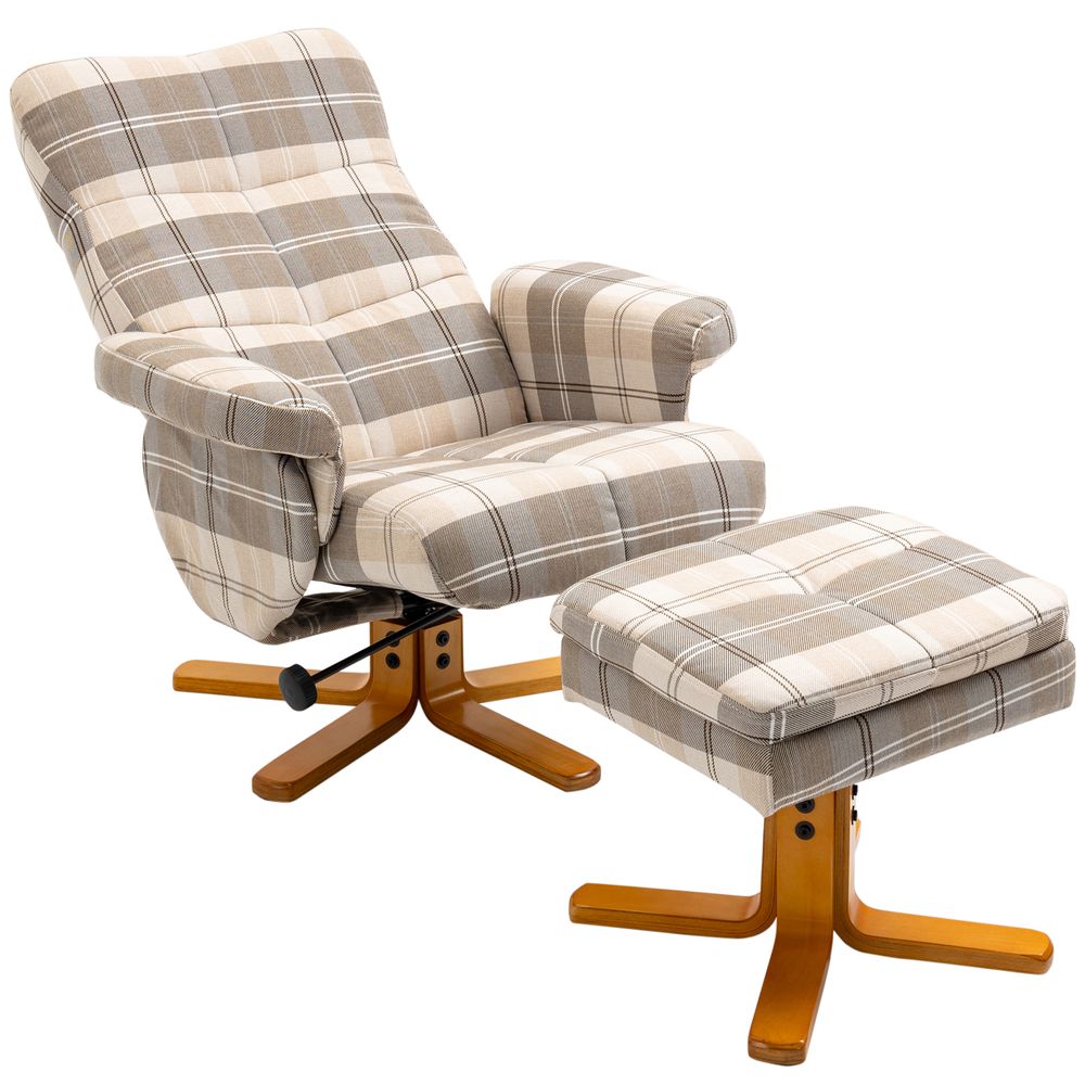 Recliner Chair and Footstool Linen-touch Fabric Wooden Base Multicolour