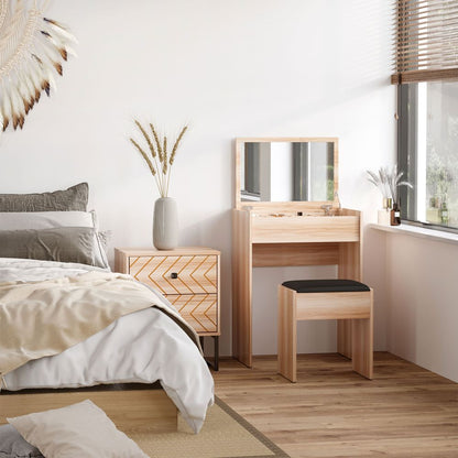 Dressing Table Set with Mirror & Stool-Wood