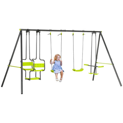 Outsunny Garden Swing Set with Double Swings, Glider, Swing Seats for Outdoor