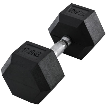 17.5KG Single Rubber Hex Dumbbell Portable Hand Weights Home Gym HOMCOM