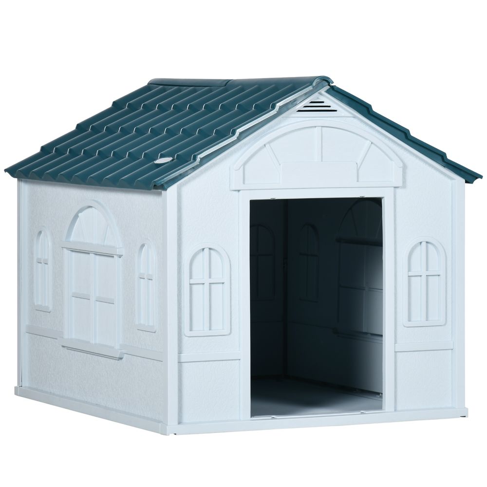 PawHut Weather-Resistant Dog House, Puppy Shelter for Medium Dogs - Blue