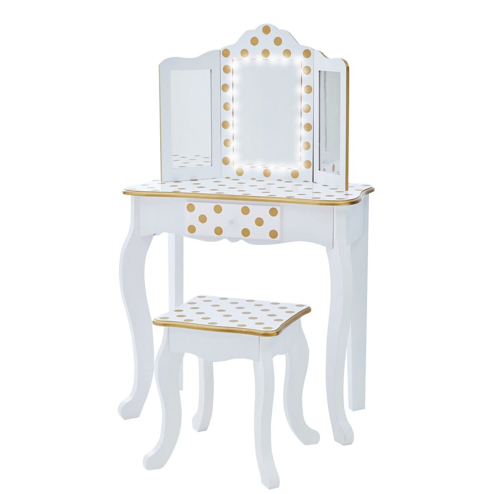 Fantasy Fields Wooden Play Vanity Set With Mirror & Lights White/Gold TD-11670ML