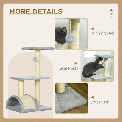 PawHut 72cm Cat Tree Climbing Tower with Sisal Scratching Post - Light Grey