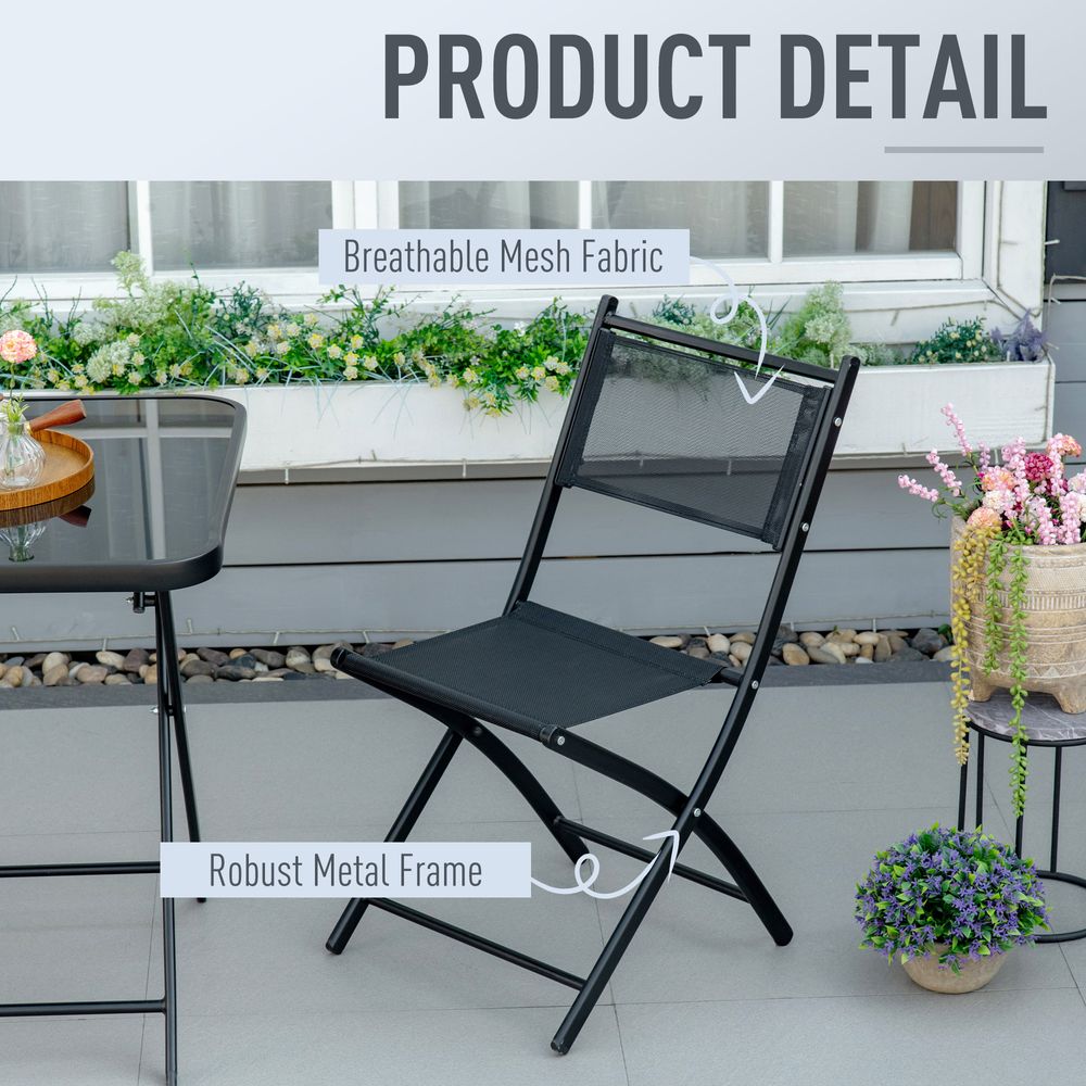 3PC Garden Bistro Set, Folding Black Glass