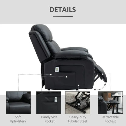 Electric Power Lift Recliner Chair with Massage Vibration Side Pocket, Black