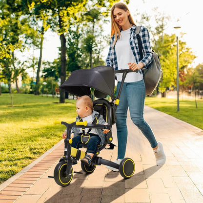 3 in 1 Baby Trike, Tricycle for Kids Adjustable Push Handle - Yellow