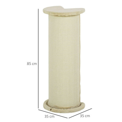 85cm Tall Cat Scratching Post with Sisal Rope, Soft Plush, Anti Tip - Beige