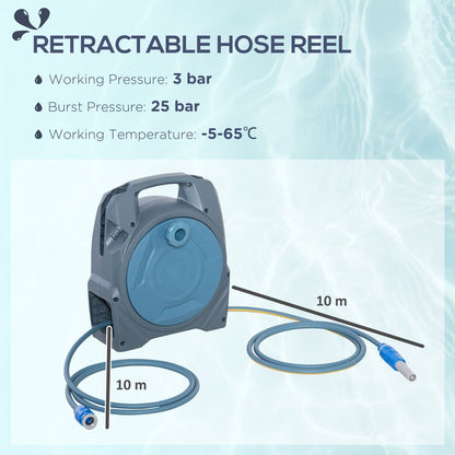 Retractable Garden Hose Reel with 10m + 10m Hose Manual Rewind