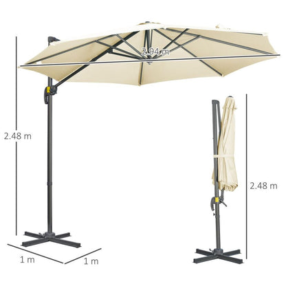 3 x 3(m) Cantilever Parasol Garden Umbrella with Cross Base White