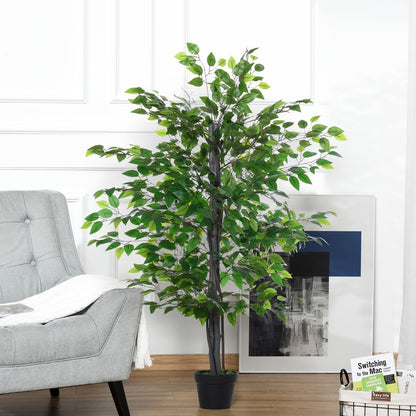 145cm Artificial Banyan Plant Faux Decorative Tree Cement Pot Outsunny