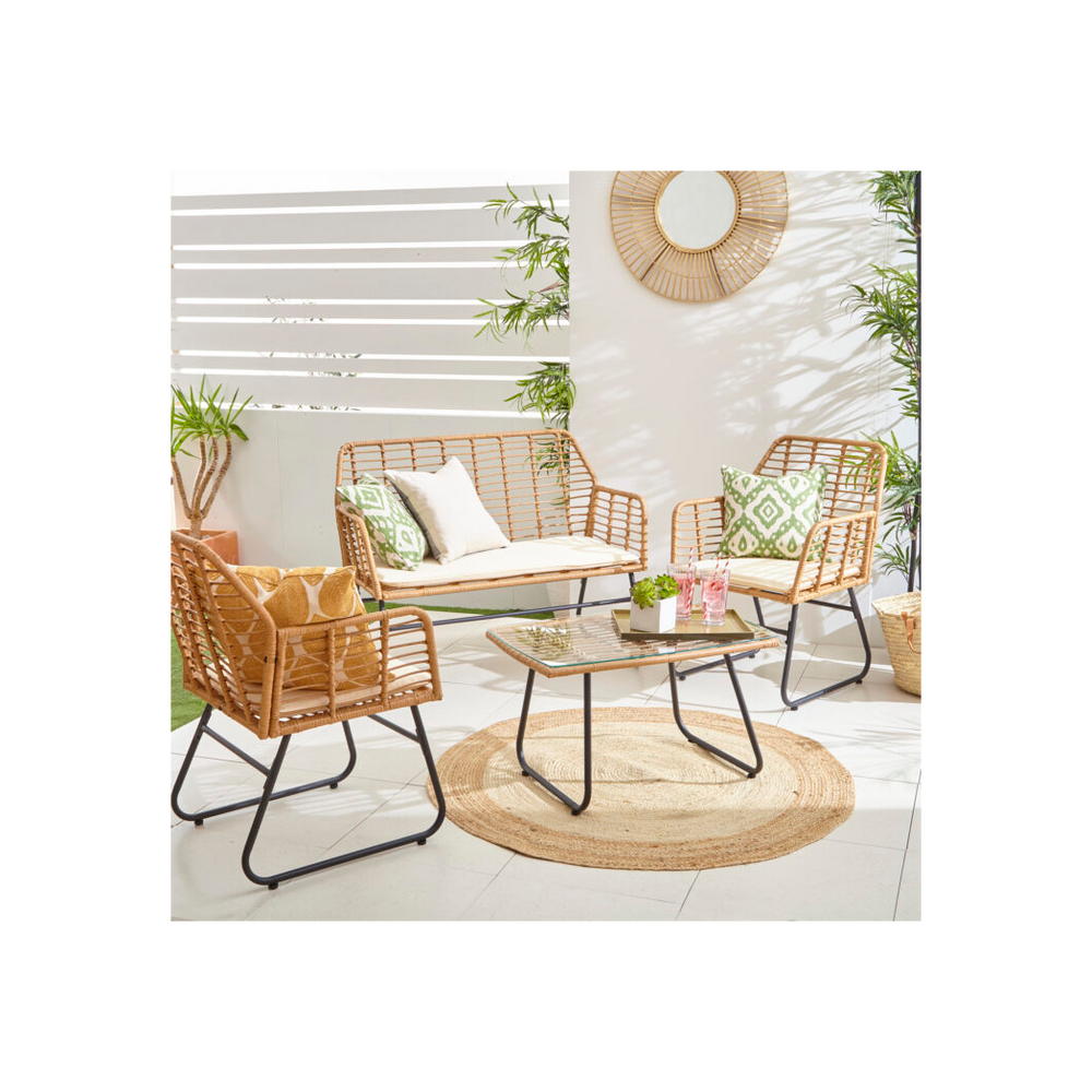 Neo 4 Piece Wicker Bamboo Style Garden Sofa, Table & Chairs Set