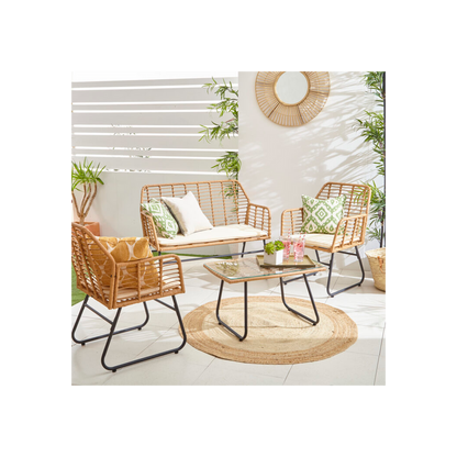 Neo 4 Piece Wicker Bamboo Style Garden Sofa, Table & Chairs Set