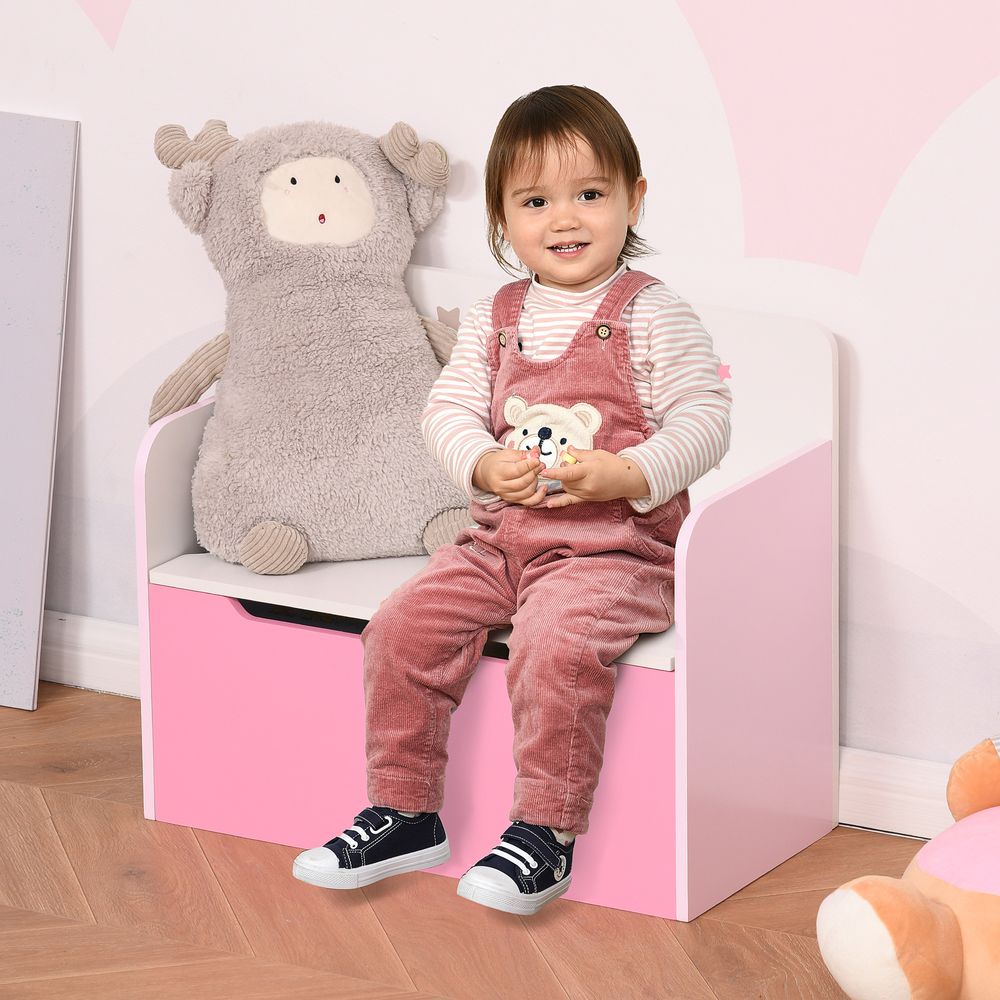 Kids Wooden Toy Box Children Storage Chest Bench Organiser Bedroom Pink HOMCOM