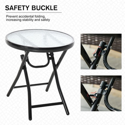 Folding Garden Table Round Foldable Table with Safety Buckle Black