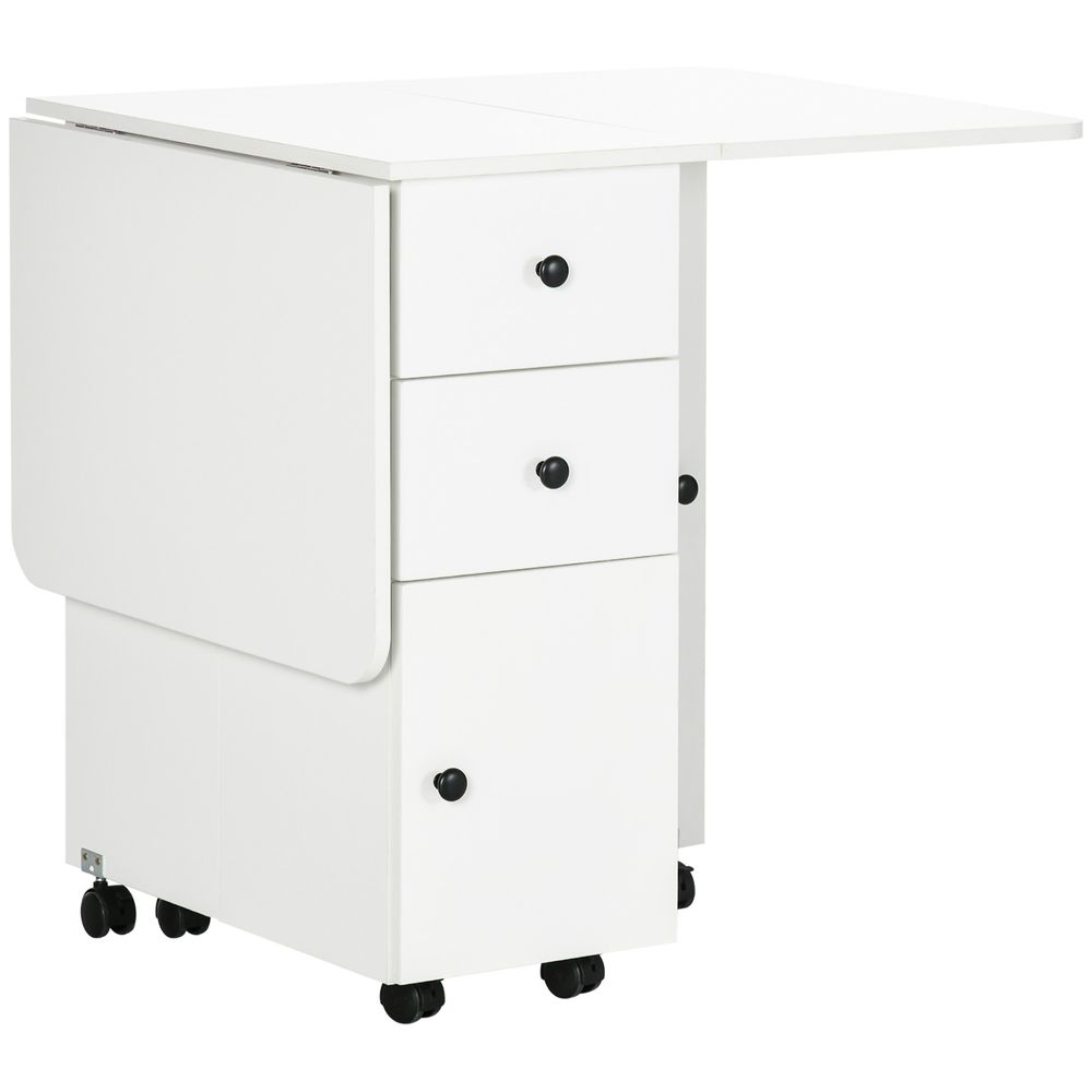 Folding Dining Table, Drop Leaf Table With Storage Drawers White