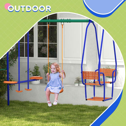 Outsunny 3 in 1 Metal Kids Swing Set with Swing, Glider, Rocking Chair, Orange