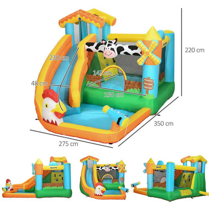 Outsunny Inflatable House, Kids Bounce Castle with Inflator, Bag