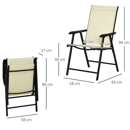 Set of 2 Foldable Metal Garden Chairs Dining Seat Yard Furniture Beige