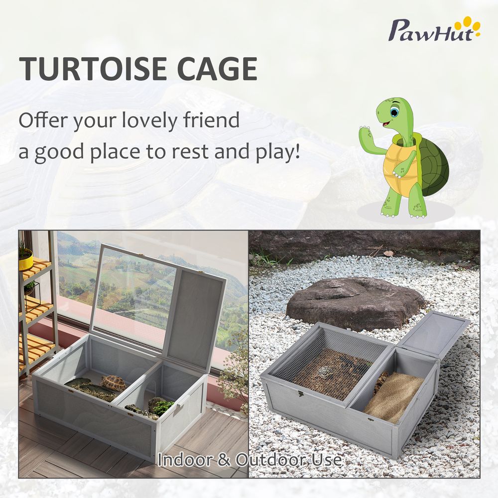 94 cm Wooden Tortoise House Turtle Habitat Small Reptile Cage Grey Pawhut