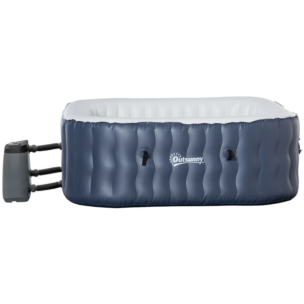 Outdoor Square Inflatable Hot Tub Spa w/ Pump, 4-6 Person, Dark Blue