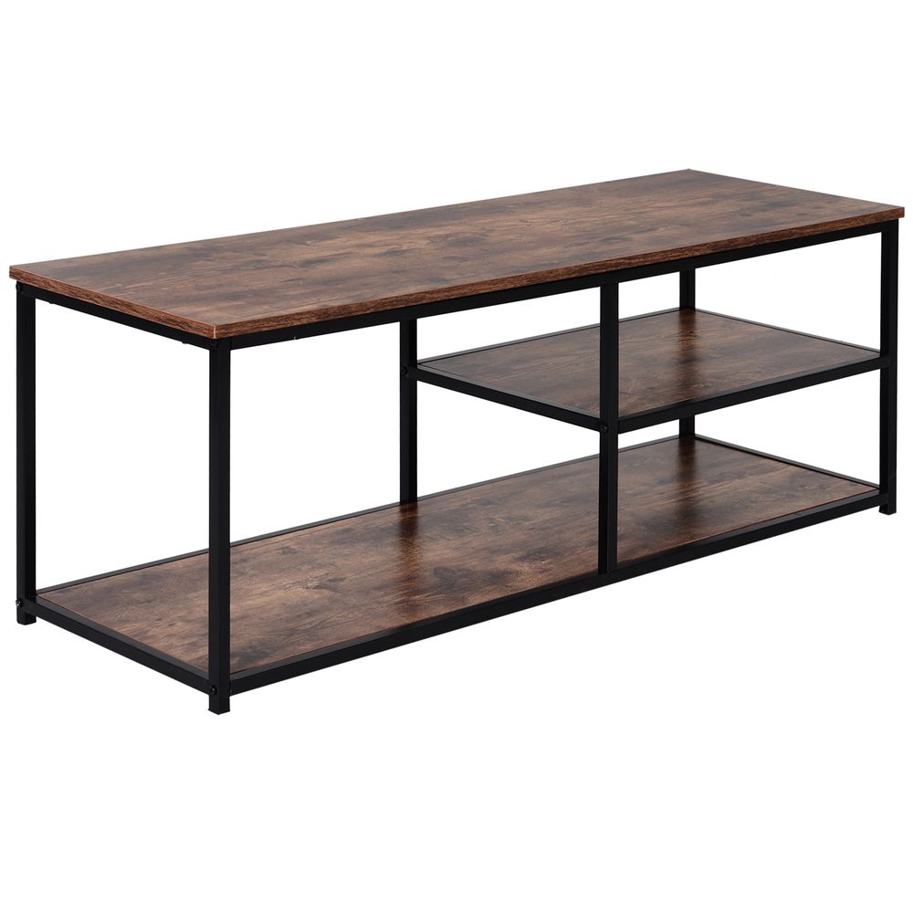 Steel Frame Industrial Style TV Stand w/ Shelf Black/Brown