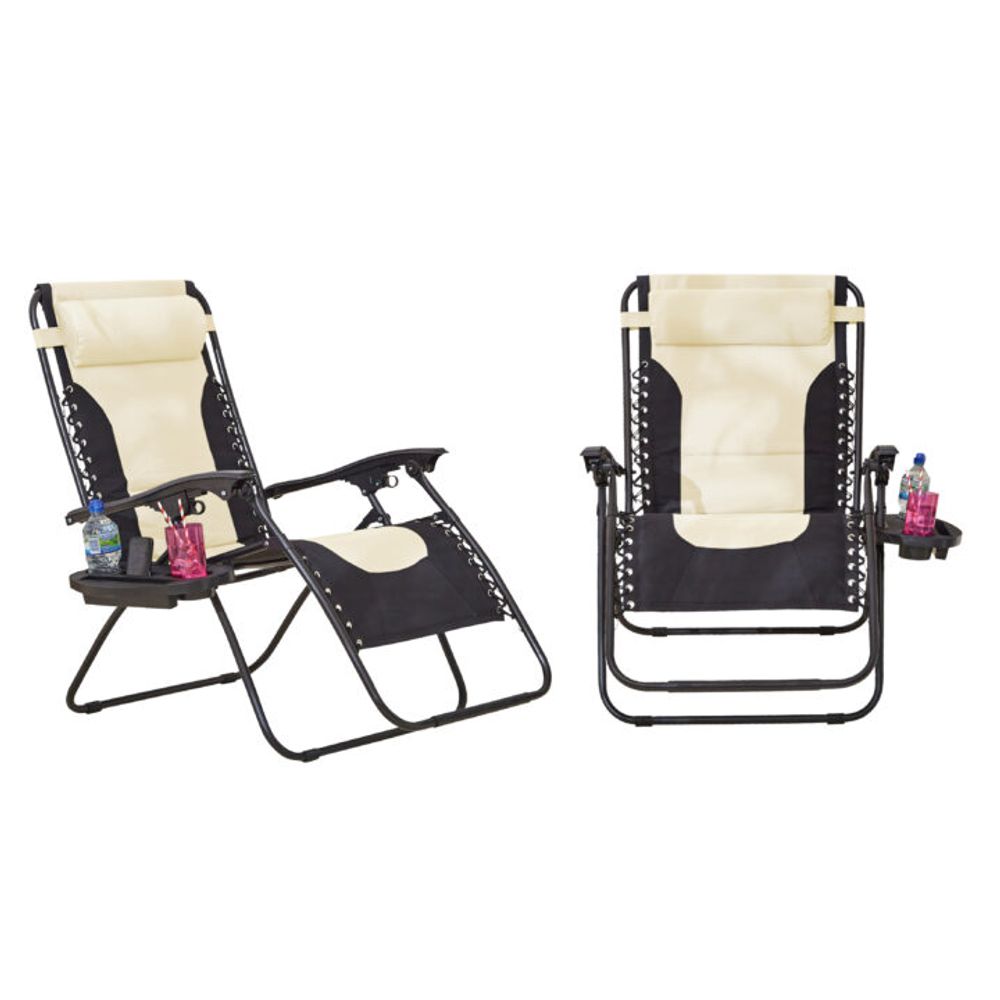 Neo Pair of Outdoor Zero Gravity XL Sun Loungers  Cream