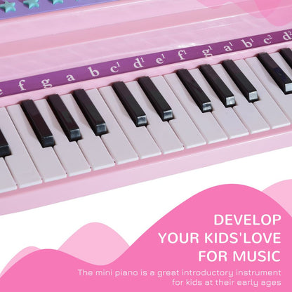 37 Key Musical Mini Piano Electrionic Keyboard Microphone Stool Pink