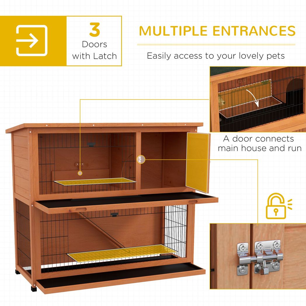 PawHut Wooden Rabbit Hutch Antiseptic Outdoor, for 1-2 Rabbits, Orange