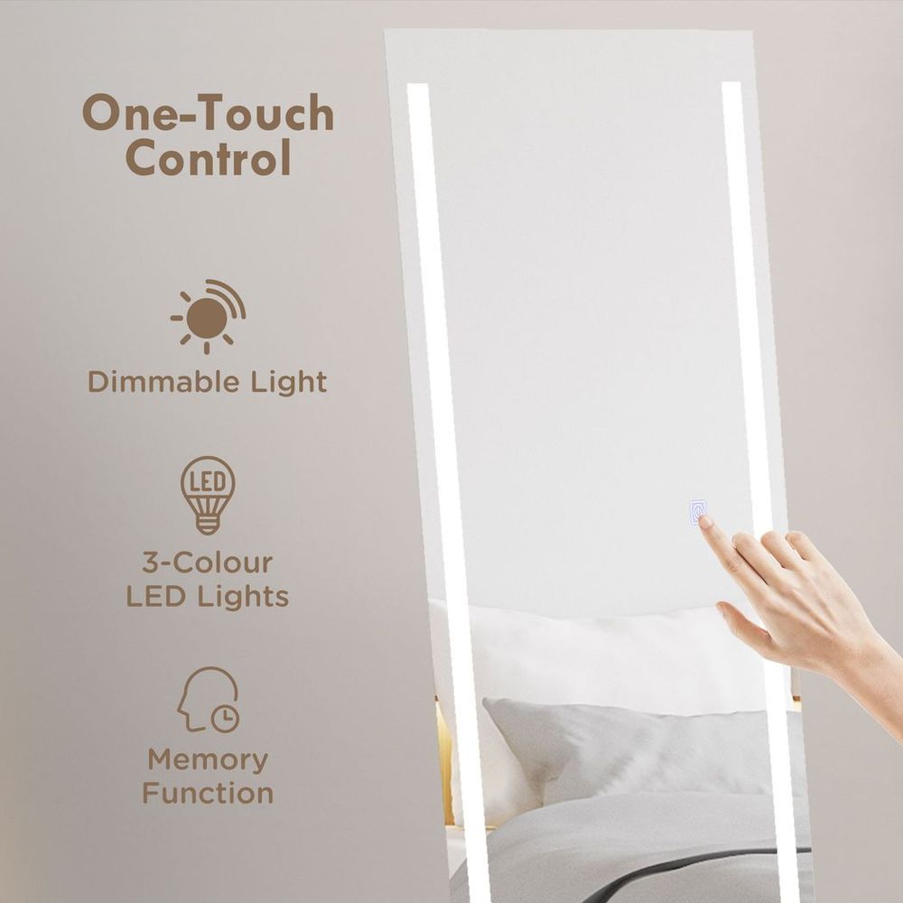 LED Lighted Full Length Mirror Dimmable Full Size Body Mirror for Bedroom