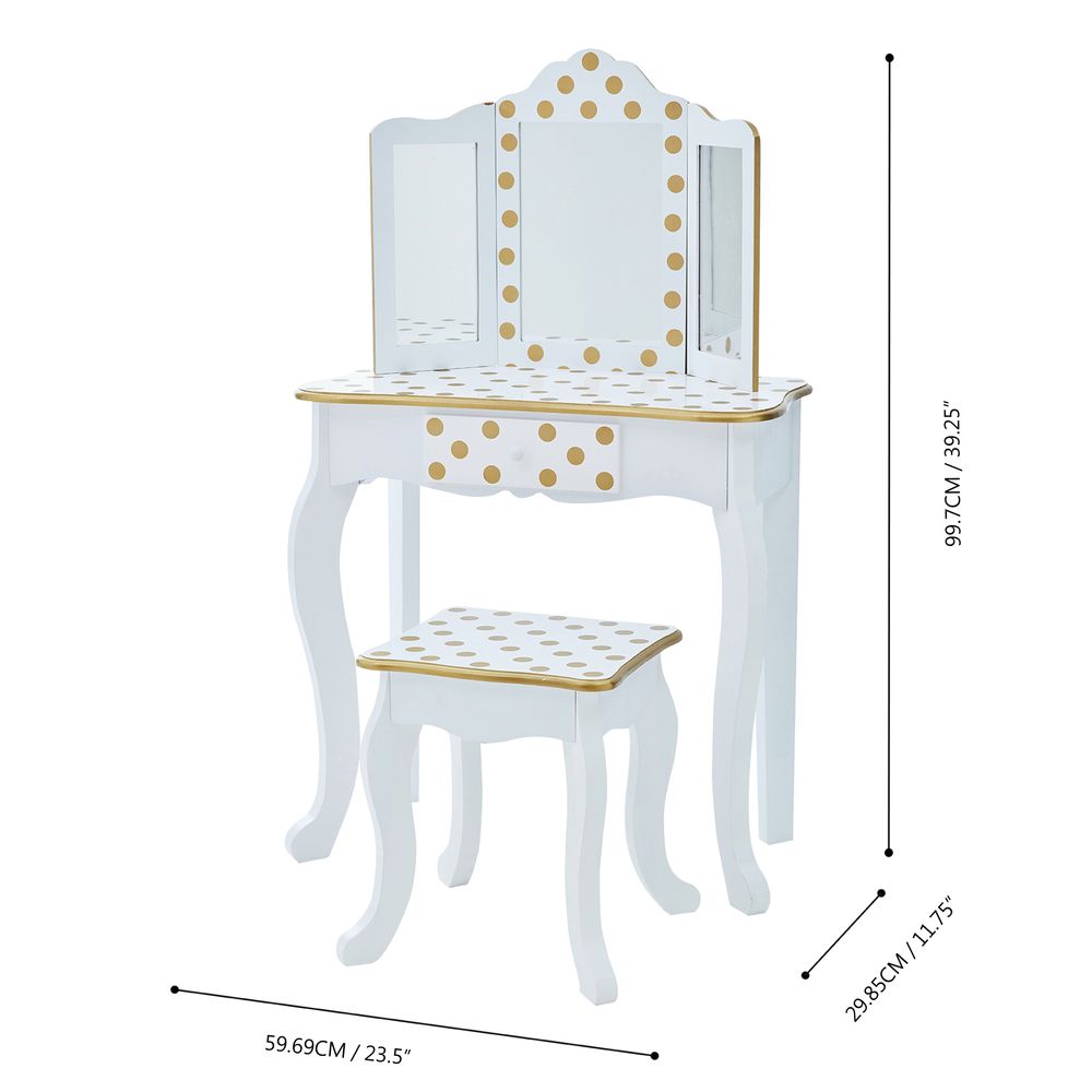 Fantasy Fields Wooden Play Vanity Set With Mirror & Lights White/Gold TD-11670ML