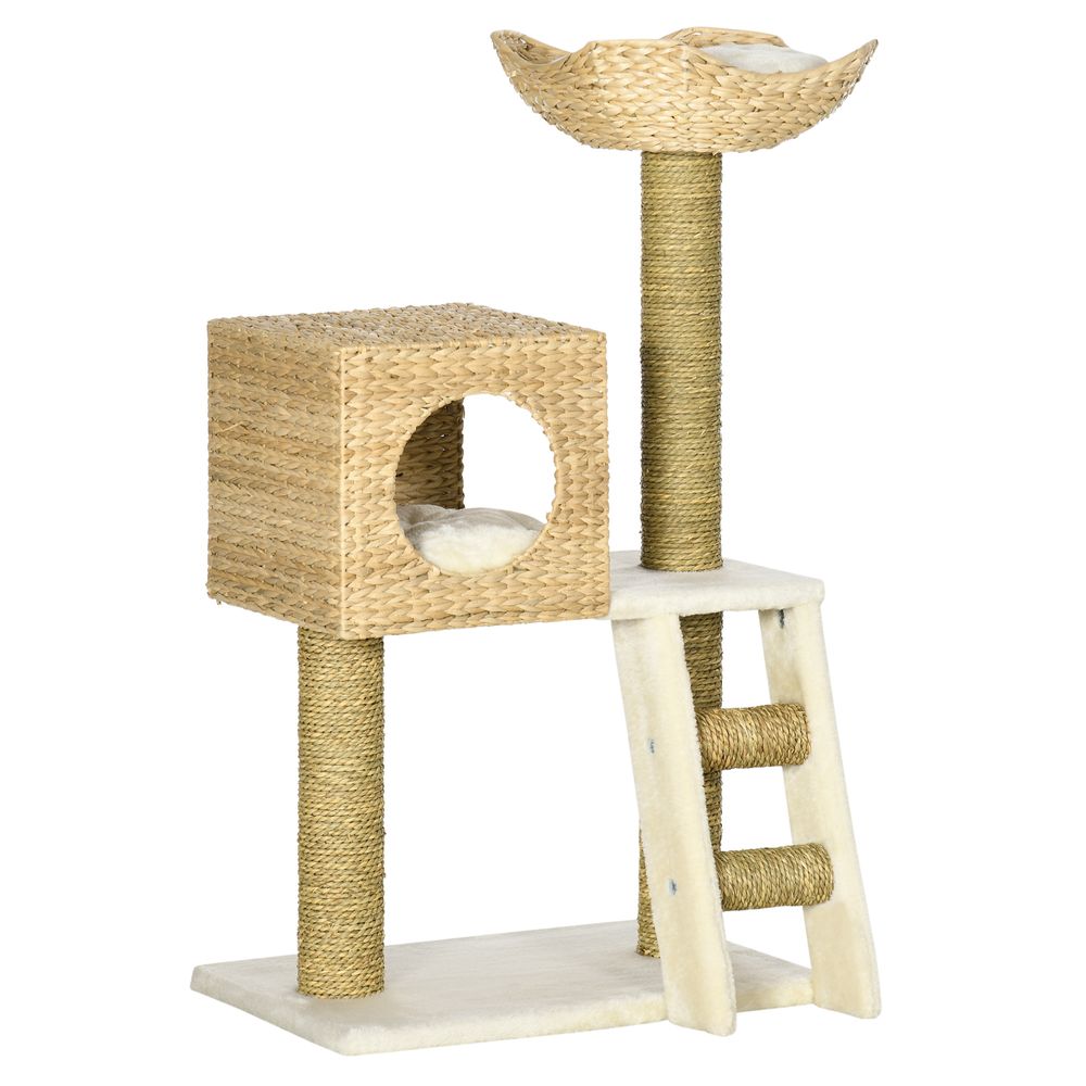 PawHut Cat Tree Kitten Tower Cattail Weave with Scratching Posts, Bed, House