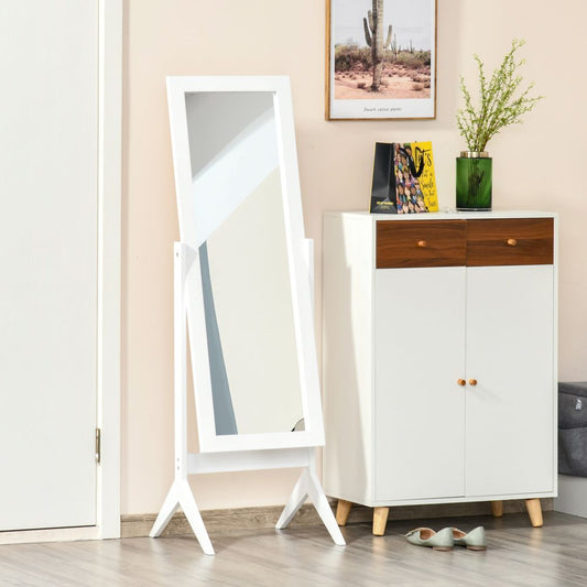 Tall Freestanding Dressing Mirror w/Adjustable Tilt White