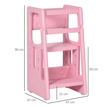 Kids Step Stool, Adjustable Standing Platform, Toddler Kitchen Stool - Pink