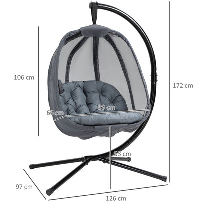 Folding Hanging Egg Chair w/ Cushion and Stand Grey - Patio Garden Furniture