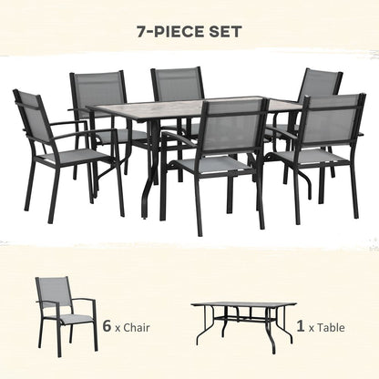 7 Piece Garden Dining Set, Table with Parasol Hole,Texteline Grey