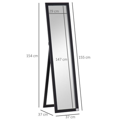 Full Length Mirror, Floor Standing or Wall-Mounted Long Mirror, Black