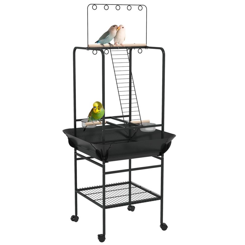 PawHut Bird Table with Wheels, for Indoor, Outdoor, Small Parrot - Dark Grey