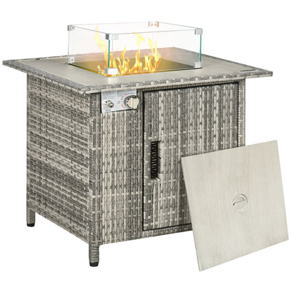 Gas Fire Pit Table w/ Rain Cover, Windscreen & Lava Stone, 50,000 BTU