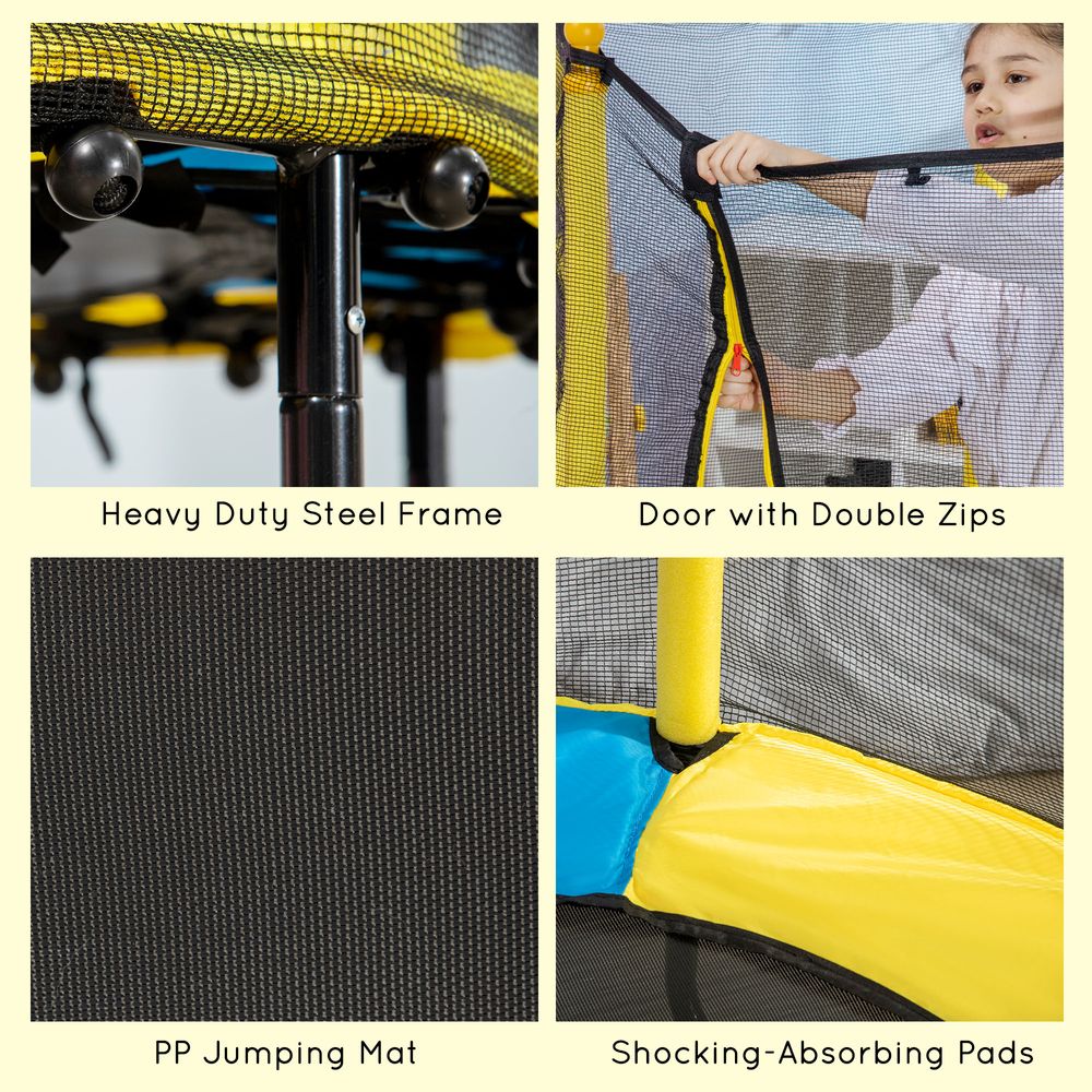 4.6FT Kids Trampoline w/ Enclosure, for Kids 1-10 Years - Yellow